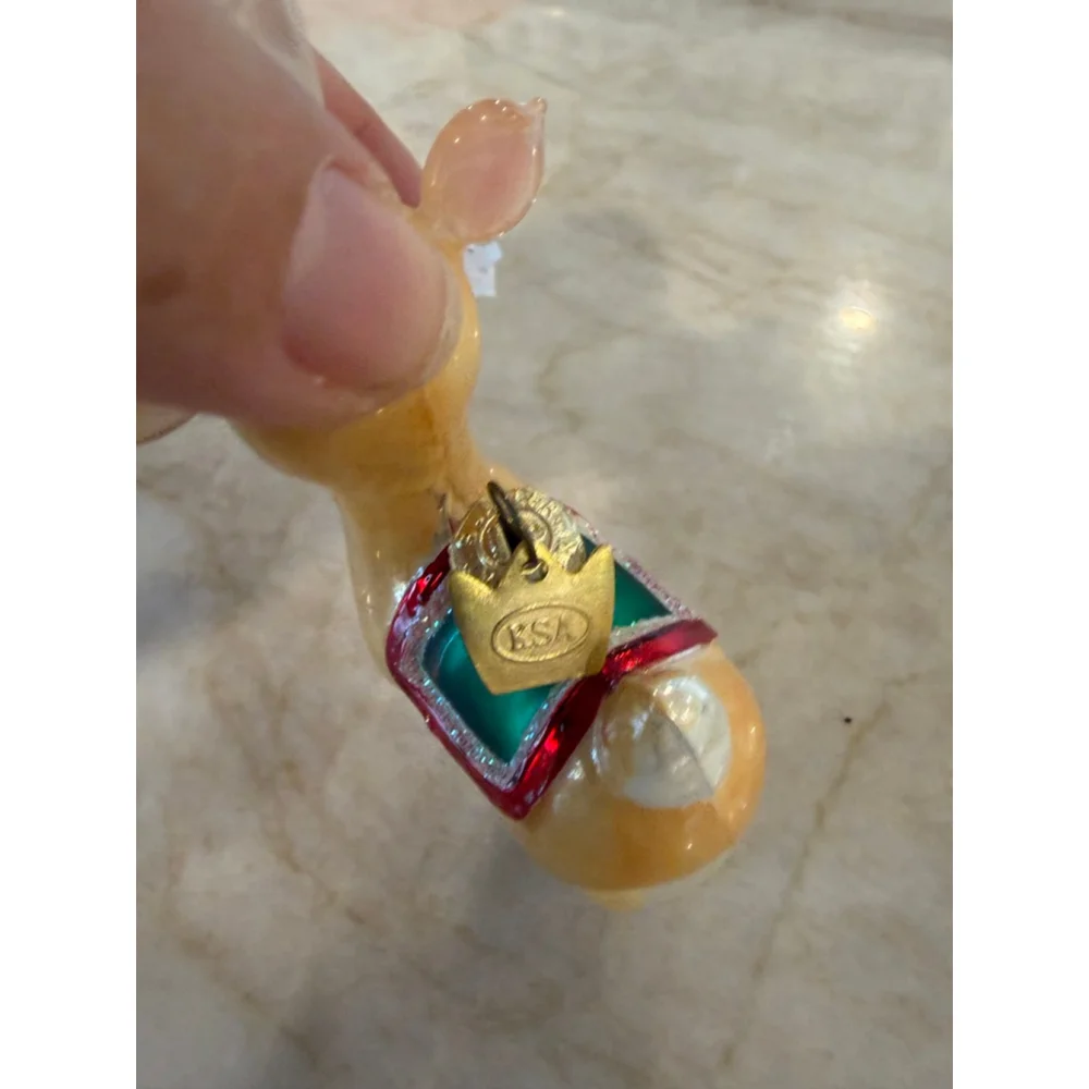 Gold and Green Reindeer glass Ornament One Size
